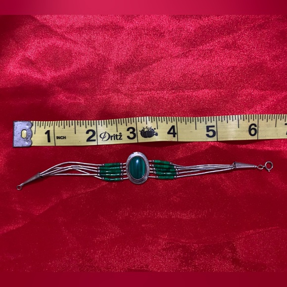 6” sterling malachite and liquid silver bracelet - Picture 7 of 7